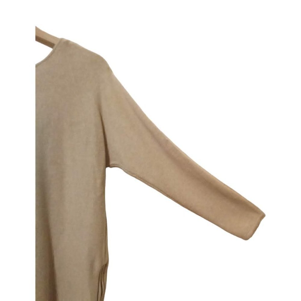 Michael Kors Tan Crew Neck Hi-Lo Double Side Zip Long Sleeve Sweater Sz L - Picture 5 of 9